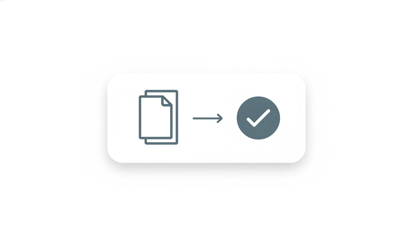 En stabel dokumenter kobles med en pil til en hakemerkebadge, symbol på en oppgave løst automatisk