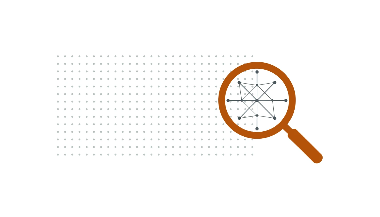 En lupe med oransje ring over et felt av grå prikker viser at AI finner mønstre i store datamengder som vi overser